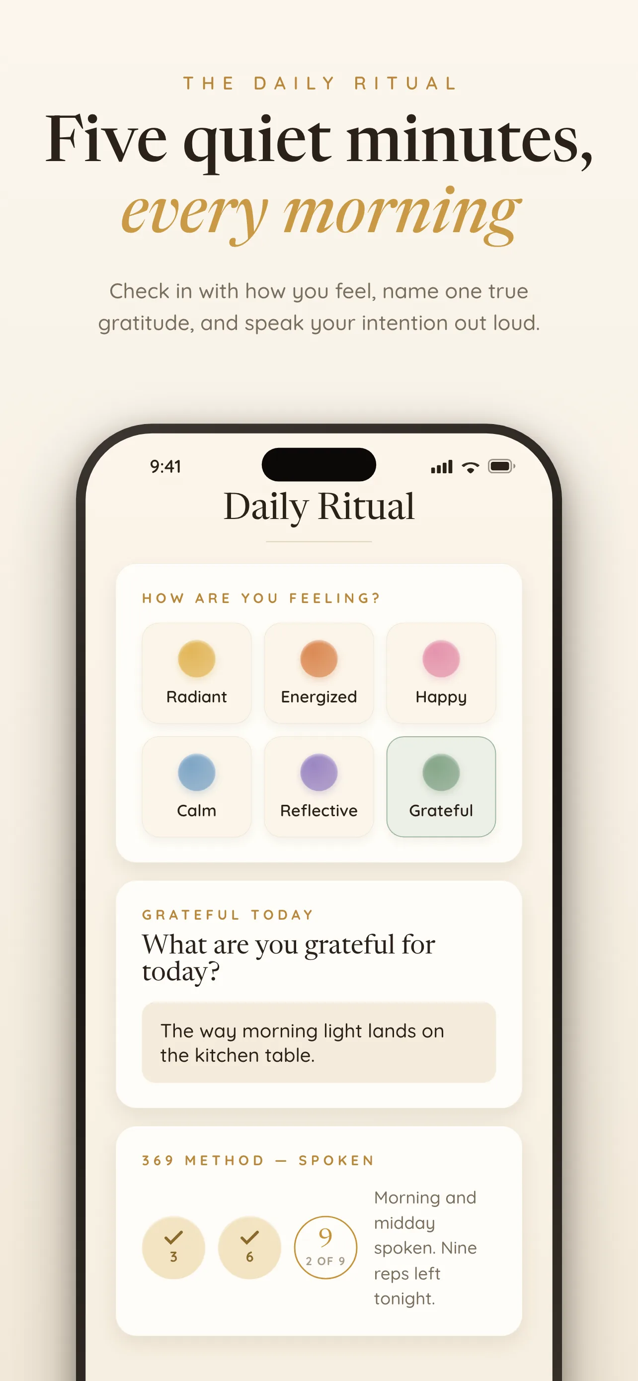 Shyne App Store screenshot — Daily Ritual home tray